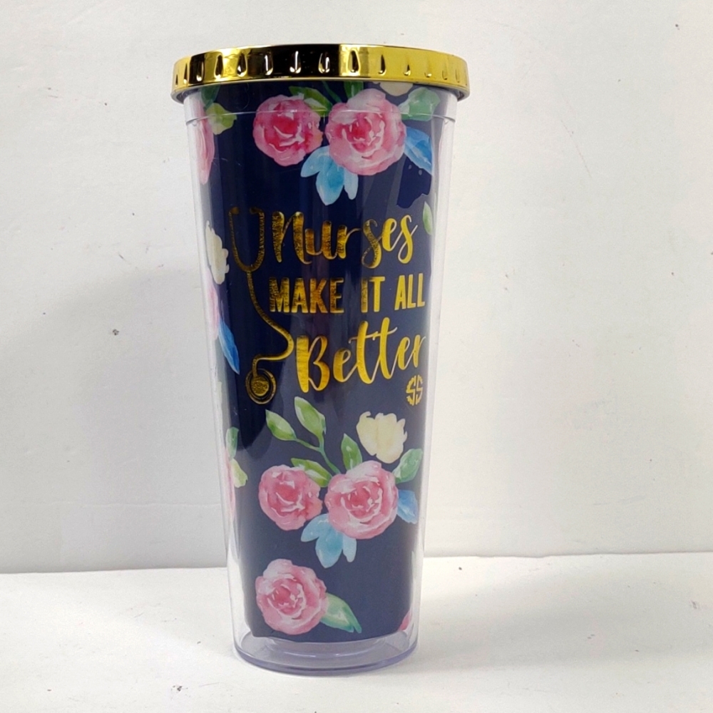 Simply Southern "Nurses make it better" blue, gold and pink Tumbler